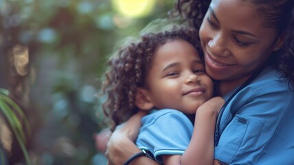 Fototapeta premium Tender moment between a nurse and child with a warm embrace
