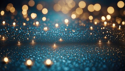 Glitter vintage lights background. silver, blue, gold and white.