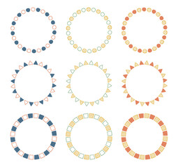 手書きの円形フレームのセット、シンプルな模様、秋の配色	