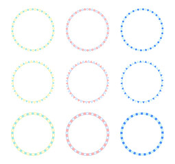 手書きの円形フレームのセット、シンプルな模様、夏の配色