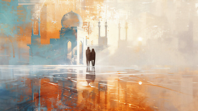 Mosque with impression painting style