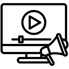 Video Marketing black outline icon, related to digital marketing theme. use for modern concept, UI or UX kit, app and web development.