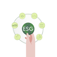 ESG as environmental, social and governance concept. Green ecology and alternative renewable energy. Flat Vector illustration.