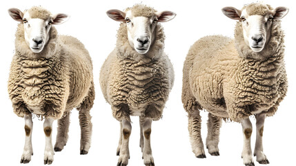 Sheep collection (portrait, standing), animal bundle isolated on a white background as transparent PNG