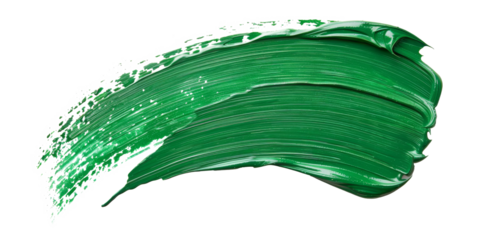 Vibrant Green Paint Brush Stroke on Transparency