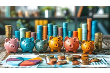 Obraz premium 豚の貯金箱 コツコツ積立のイメージ
