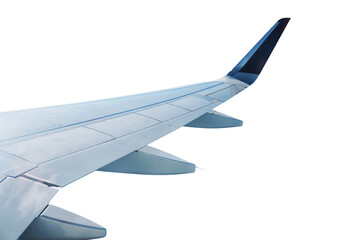 Fototapeta na wymiar Aviation and travel airplane wing on white background