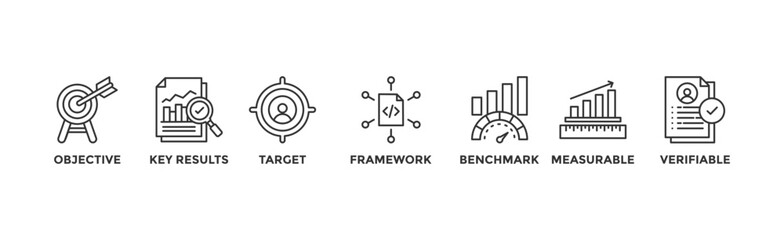 OKR banner web icon vector illustration concept for objectives and key results with icon of objective, key results, target, framework, benchmark, measurable, and verifiable	