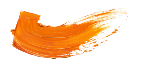 Vibrant Orange Paint Brush Stroke on Transparent