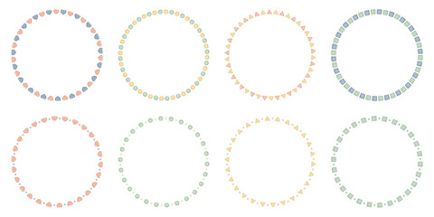 手書きの円形フレームのセット、シンプルな模様、秋の配色	