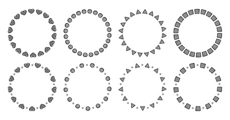 手書きの円形フレームのセット、シンプルな模様