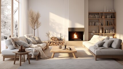 Interior of modern living room with sophisticated palette and background 