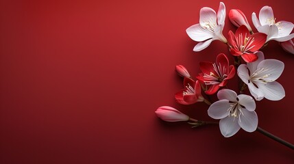 Fototapeta na wymiar dark red background Having spring flowers arranged so elegantly, it creates a stunning contrast.