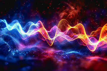 digital matrix data waveform on music dynamic wave abstract concept. - obrazy, fototapety, plakaty