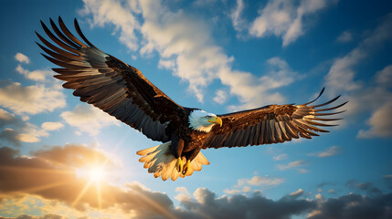 Majestic Eagle Soaring High in the Clear Blue Sky : A Display of Freedom and Dominance