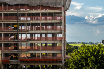 Civil construction site works on a residential building in Brazil. Real estate developments in...