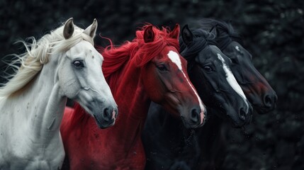 Four horses, white, red, black, and pale.