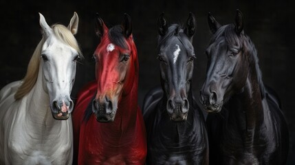 Obraz na płótnie Canvas Four horses, white, red, black, and pale.