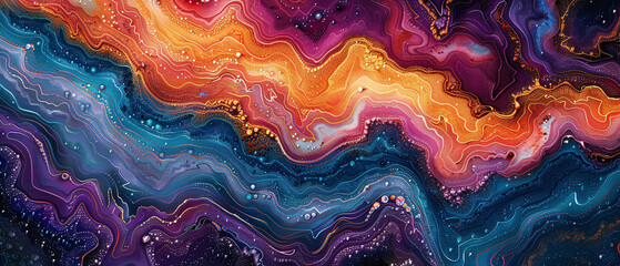 Close-up on a digital vibrant dot abstract depicting a mountain range at dusk - obrazy, fototapety, plakaty
