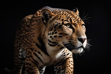 jaguar animal on black background, jaguar portrait , beautiful shot of an african leopard, jaguar