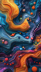 Close-up on digital vibrant dot art depicting an abstract lava flow