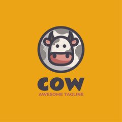 Vector Logo Illustration Cow Simple Mascot Style.