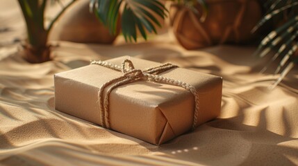gift box on the beach with sand background