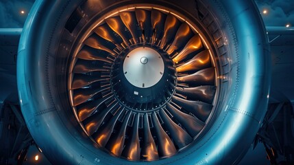 View the airplane's turbine engine in flight by zooming in. An aerial view of the plane showing the rotating propellers of the motors.