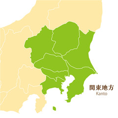 日本の関東地方、関東地方の各県と周辺の地図