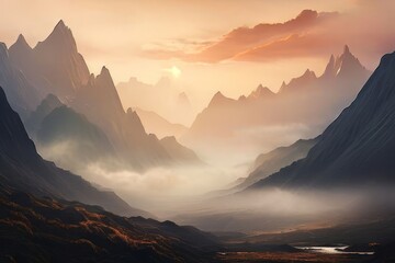 a mountain range partially covered by a blanket of cloud - obrazy, fototapety, plakaty