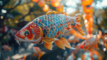 During Golden Week, a beautifully crafted Koinobori carp streamer symbolizes strength and courage.
