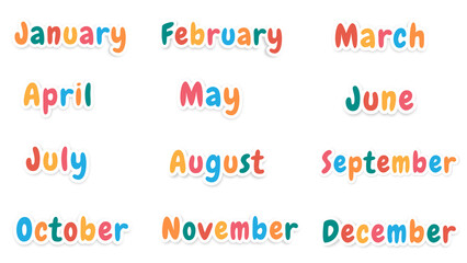 January to December Month Designer Typography