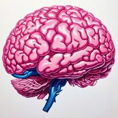 AI generative image of realistic illustration of a human brain in shades of pink