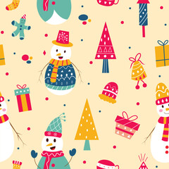 Seamless pattern of cute cartoon Christmas illustration