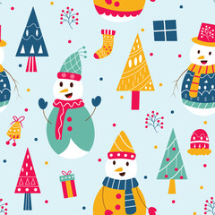 Seamless pattern of cute cartoon Christmas illustration