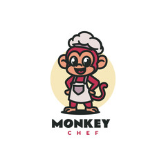 Vector Logo Illustration Monkey Chef Mascot Cartoon Style.