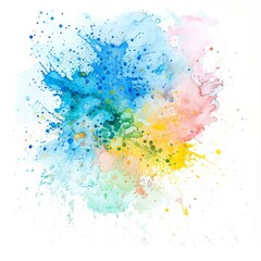 Bright watercolor burst with a spectrum of yellow, pink, and blue tones, conveying energy and joy.