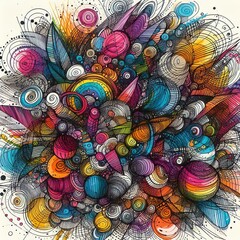 Colorful abstract scribble by felt-tip pen, handwritten lines by marker, random sketches as abstract background on white paper. - obrazy, fototapety, plakaty