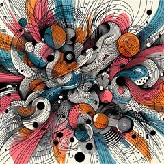 Colorful abstract scribble by felt-tip pen, handwritten lines by marker, random sketches as abstract background on white paper. - obrazy, fototapety, plakaty