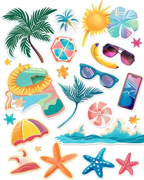 abstract watercolor stickers vector. Watercolor brush strokes. Vector illustration. Beach, spring and colorful aestethic concept