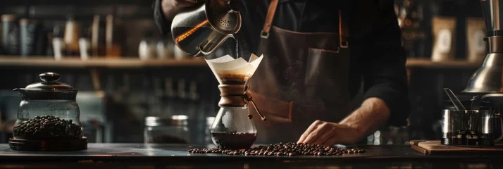Foto op Plexiglas Professional barista making filtered drip coffee in coffee shop.. © Dusit