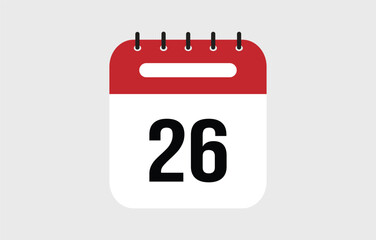 Vector illustration of red calendar icon marked on day 26.