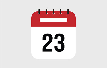 Vector illustration of red calendar icon marked on day 23.