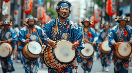 During Golden Week, traditional cultural performances such as taiko drumming and dancing are held throughout the city.