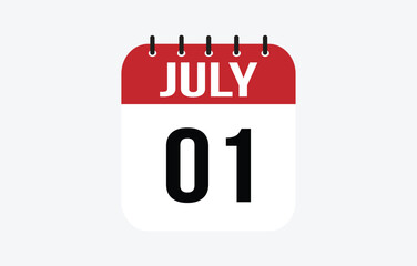 1 July Calendar. July Calendar Vector Illustration.
