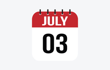 3 July Calendar. July Calendar Vector Illustration.