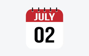 2 July Calendar. July Calendar Vector Illustration.
