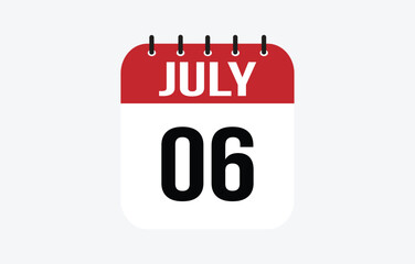 6 July Calendar. July Calendar Vector Illustration.