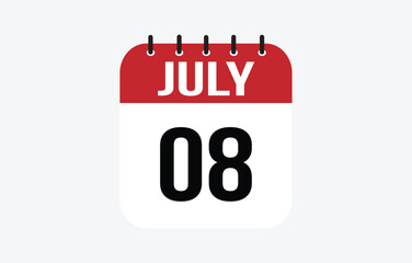 8 July Calendar. July Calendar Vector Illustration.
