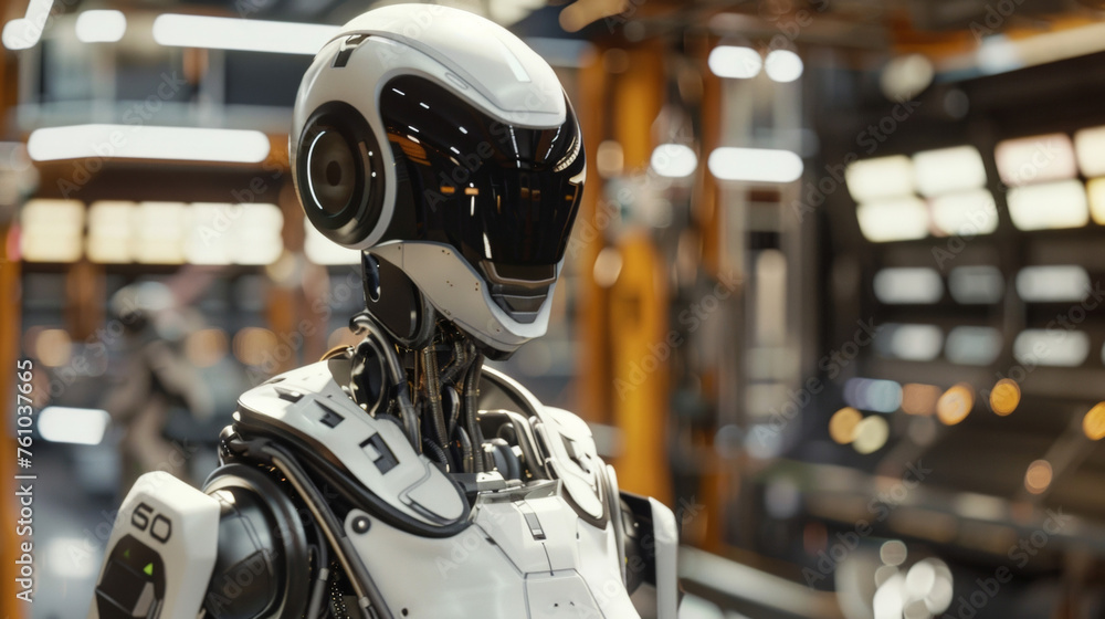 Poster the robots face is a blank slate waiting to be given features and personality. the mechanic consider